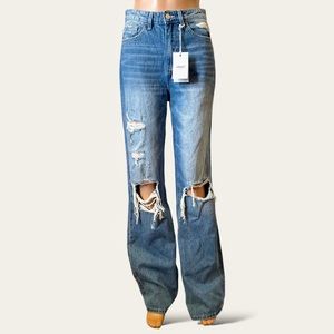 RARE VERVET BLUE LESLIE 90s Vintage Flare Distressed Jeans Size 26